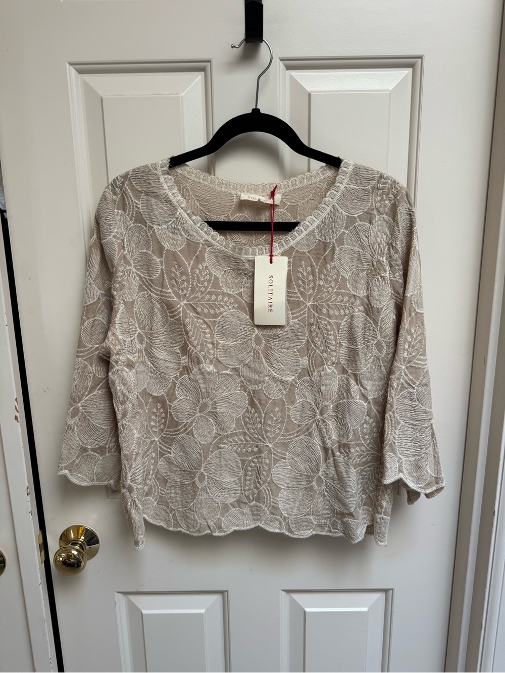Solitaire Beige Floral Lace Embroidered Top - Picture 2 of 9